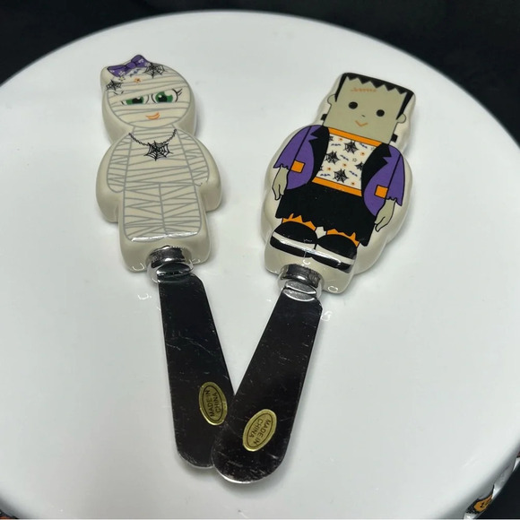 Ceramic Halloween Frankenstein & Bow Mummy Dip Bowls & Matching Spreaders - Picture 13 of 14